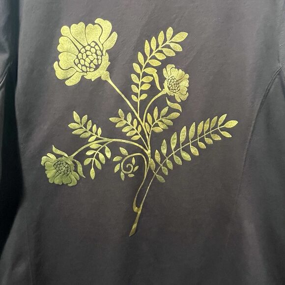 Roaman's Brown Full Zip Hoodie Hooded Sweatshirt Gold Flowers, Size est. 3X - Picture 8 of 9